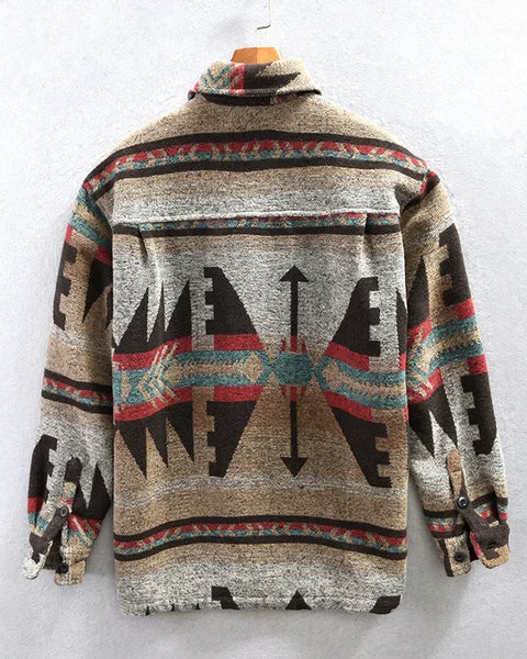 Men's Vintage Printed Woolen Shirts: Loose Casual Streetwear for Winter