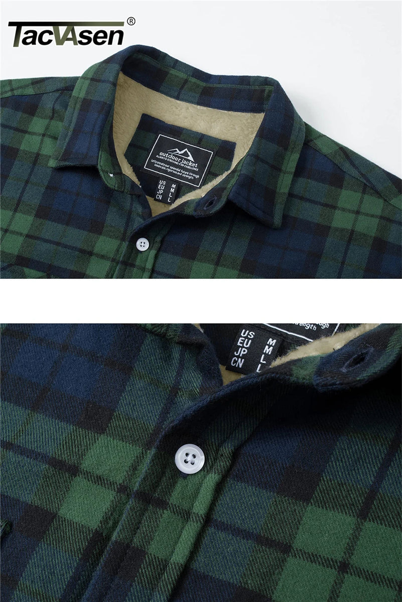 Men's Fleece-Lined Plaid Flannel Jacket: Thicken Casual Button-Down Cargo Work Coat