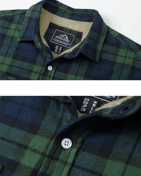 Men's Fleece-Lined Plaid Flannel Jacket: Thicken Casual Button-Down Cargo Work Coat