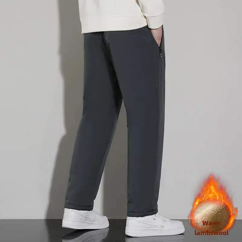 Men's Fleece-Lined Thickened Cotton Wadded Trousers: Casual Warm Sweatpants with Windproof Sheep Velvet