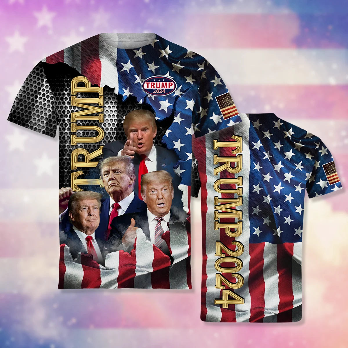 Trump 2024 3D Graphic Tee: USA Flag Streetwear for Men & Women