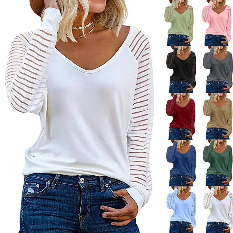 Long Sleeved Striped Casual Loose Shirt T-shirt