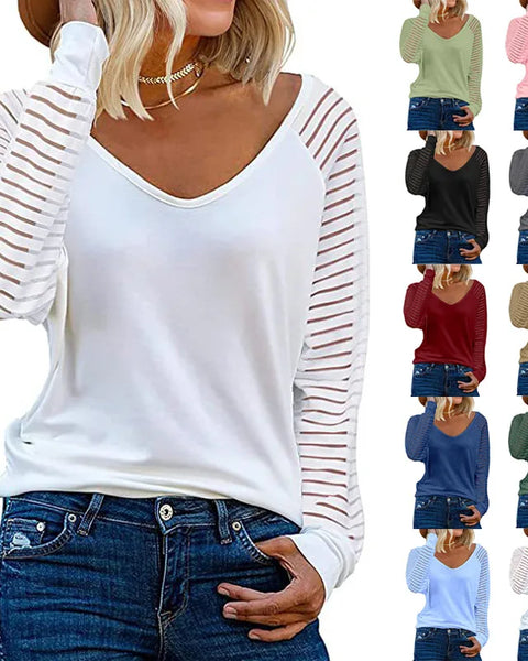 Long Sleeved Striped Casual Loose Shirt T-shirt