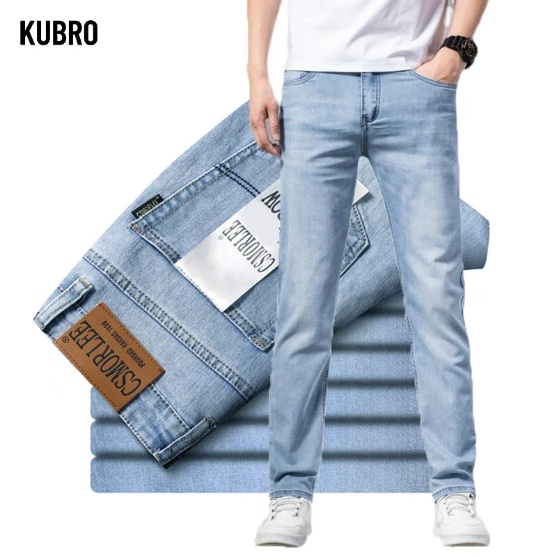 Classic Brand Casual Jeans Men High Quality Retro Slim Stretch Men's Cotton Trousers Embroidery Jean Homme Denim Pants