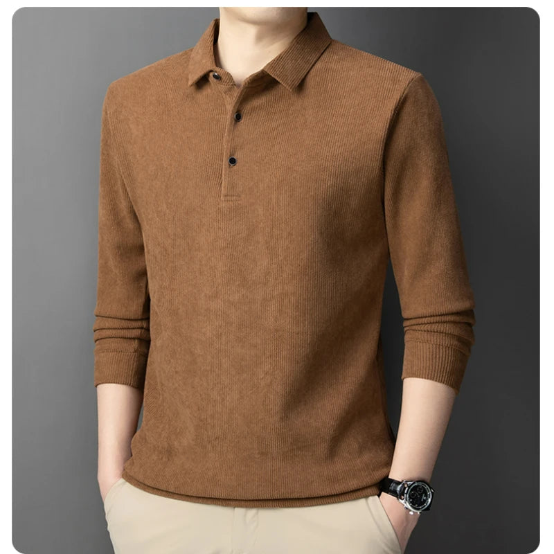 Men's Thickened Turtleneck Polo Shirt: Casual Long Sleeve for Autumn/Winter Warmth