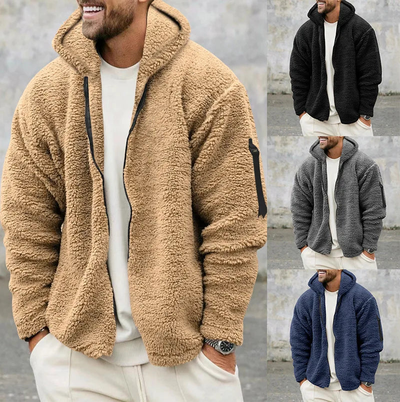 Men's American Heavy Coat: Double-Sided Fleece Hooded Jacket for Autumn & Winter Casual Sports