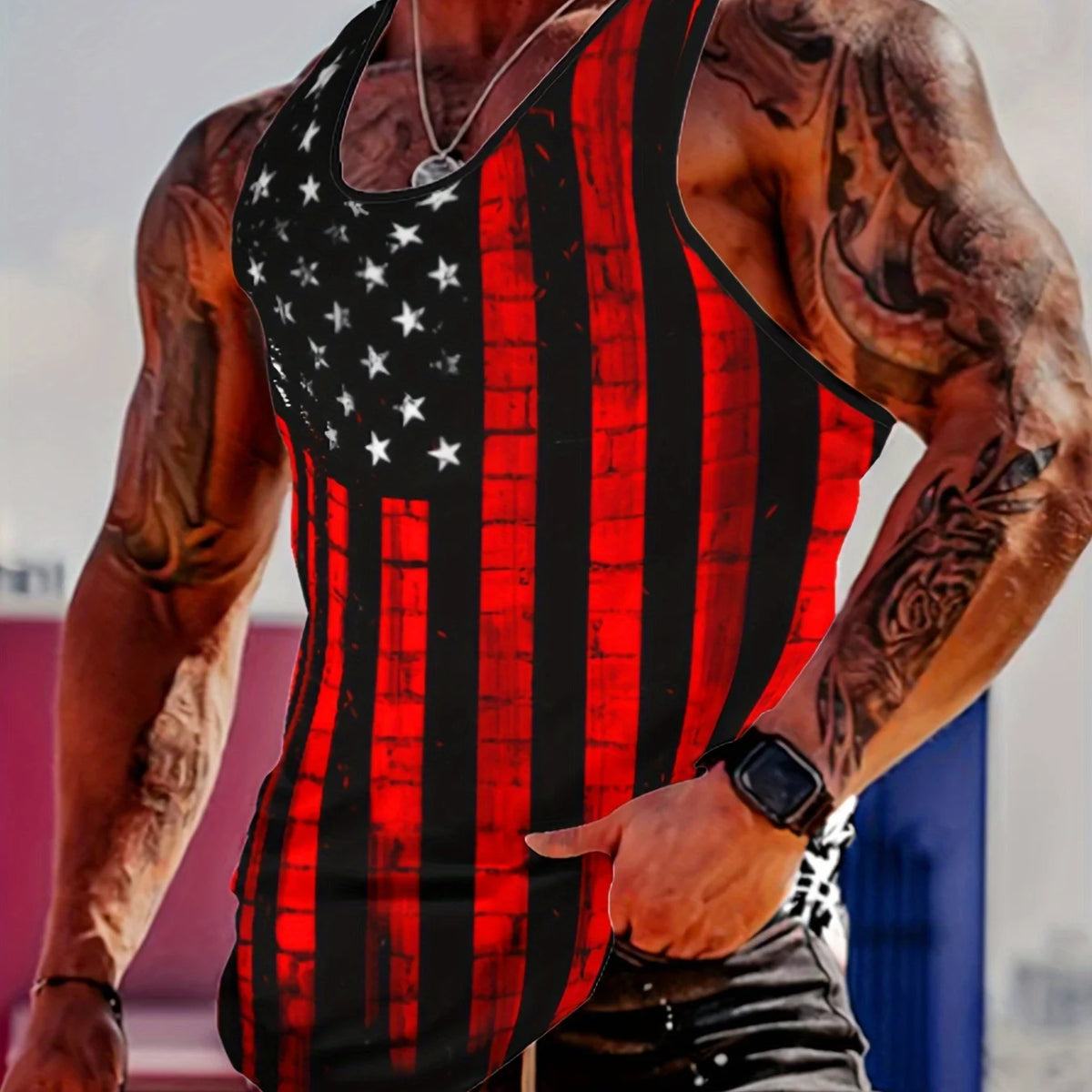 American Flag Print Tank Top: Lightweight Sleeveless Sports Tee for Gym Workouts & Bodybuilding