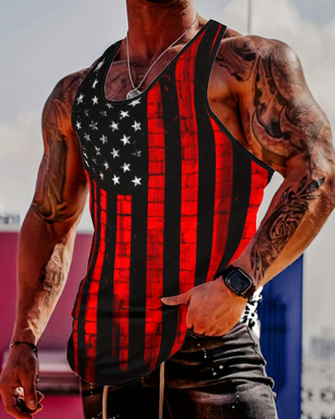 American Flag Print Tank Top: Lightweight Sleeveless Sports Tee for Gym Workouts & Bodybuilding