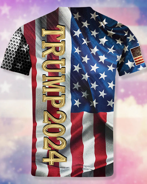 Trump 2024 3D Graphic Tee: USA Flag Streetwear for Men & Women