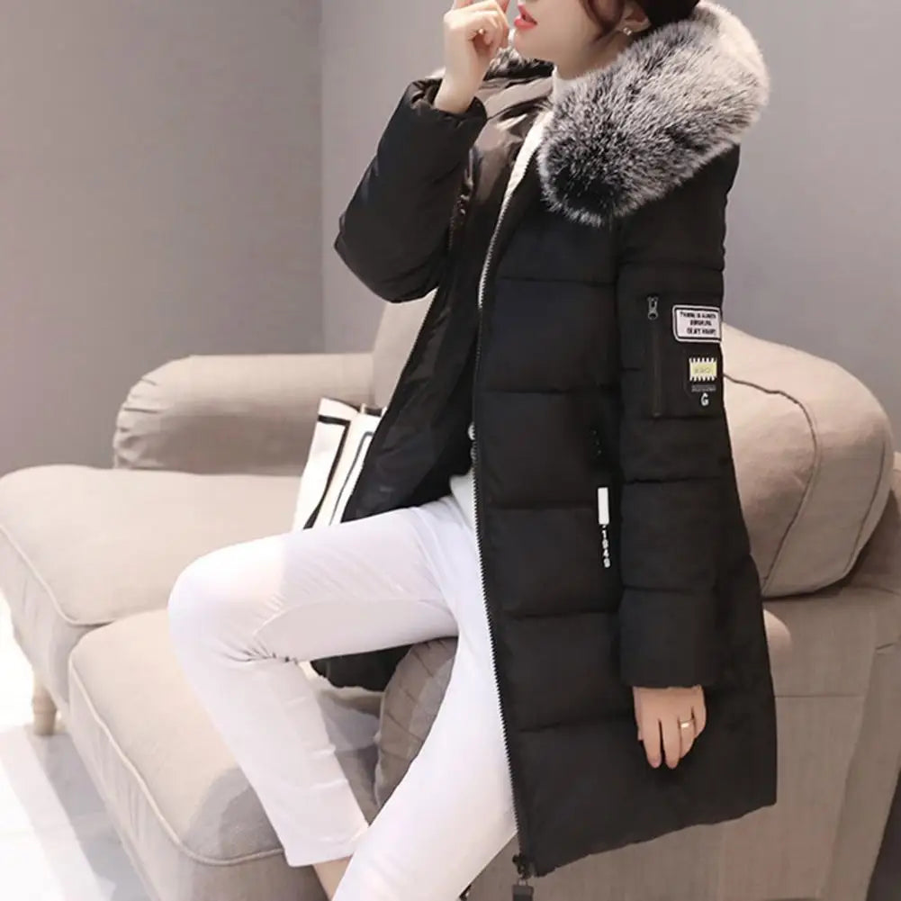 Women's Winter Coat Thick Cotton Padded Parka with Fur Neckline