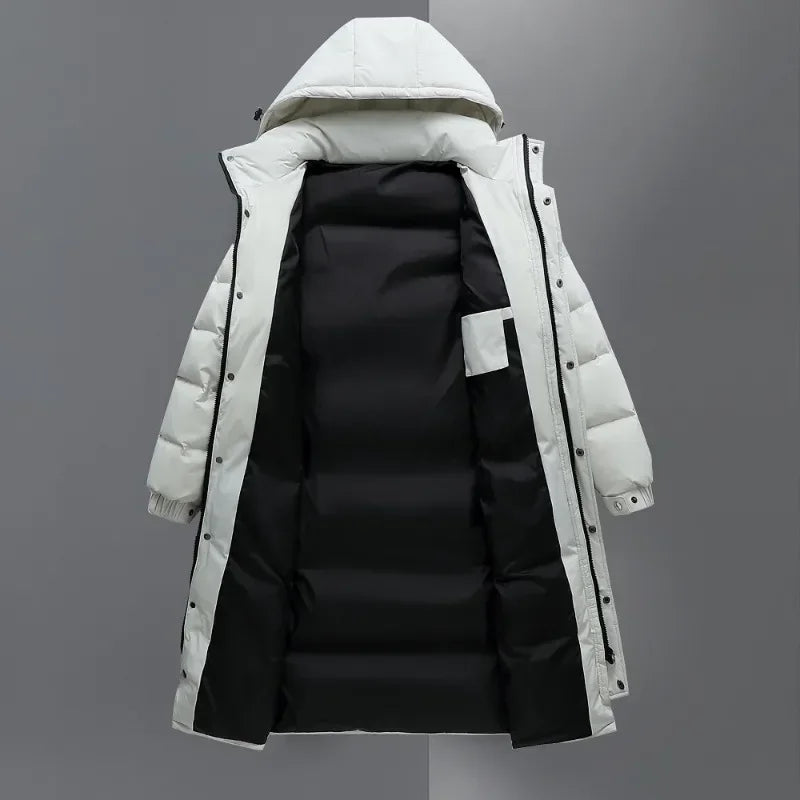 Men's Long Hooded Puffer Jacket: Quality Duck Down Winter Parka for Outdoor Warmth