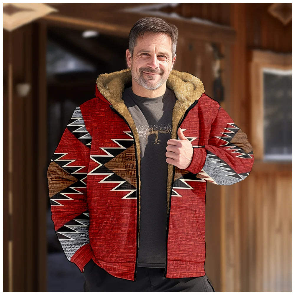 Men's Tribal Graphic Zip-Up Hoodie: Cozy Winter Fleece Parka & Casual Jacket