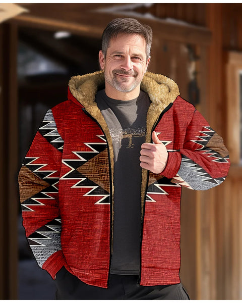 Men's Tribal Graphic Zip-Up Hoodie: Cozy Winter Fleece Parka & Casual Jacket