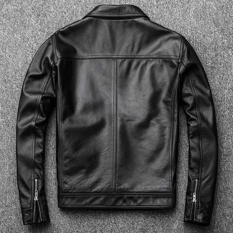 Genuine Leather jacket. Winter casual black Men cowhide Clothes. Quality plus size leather coat.