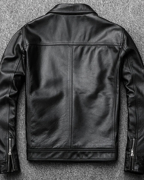 Genuine Leather jacket. Winter casual black Men cowhide Clothes. Quality plus size leather coat.