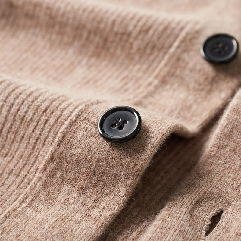 Men's 100% Merino Wool Cashmere Coat: Thickened V-Neck Cardigan for Autumn and Winter Warmth