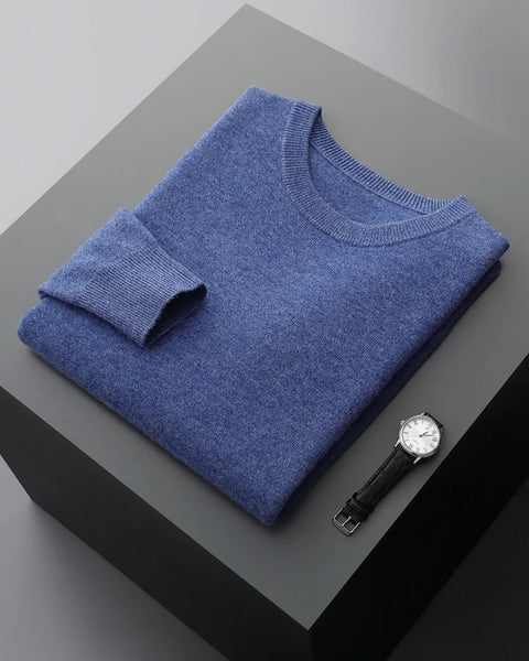 Men's 100% Pure Merino Wool Round Neck Pullover: Versatile Thin Solid Color Sweater for Autumn/Winter