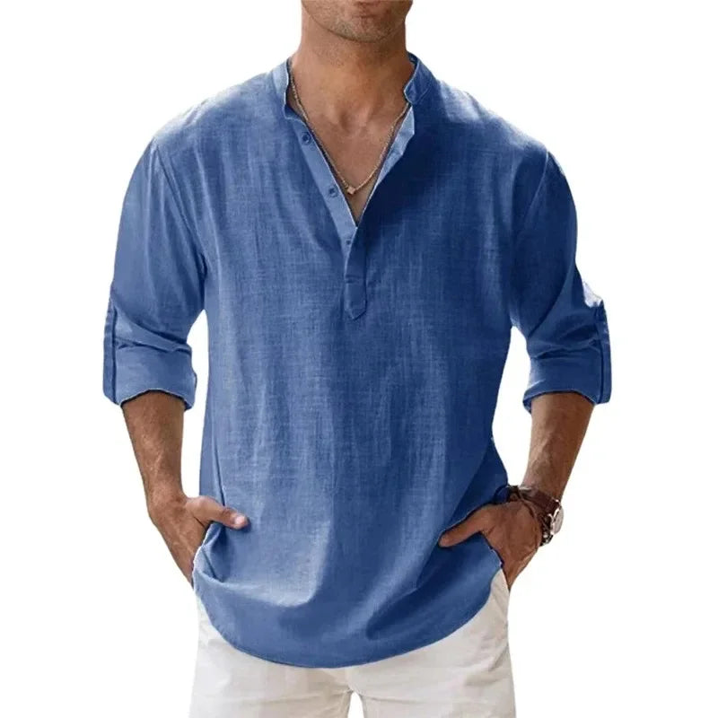 Lightweight Men's Cotton Linen Long Sleeve Shirt  Perfect for Casual Wear