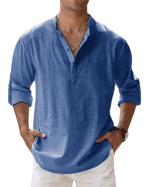 Lightweight Men's Cotton Linen Long Sleeve Shirt  Perfect for Casual Wear