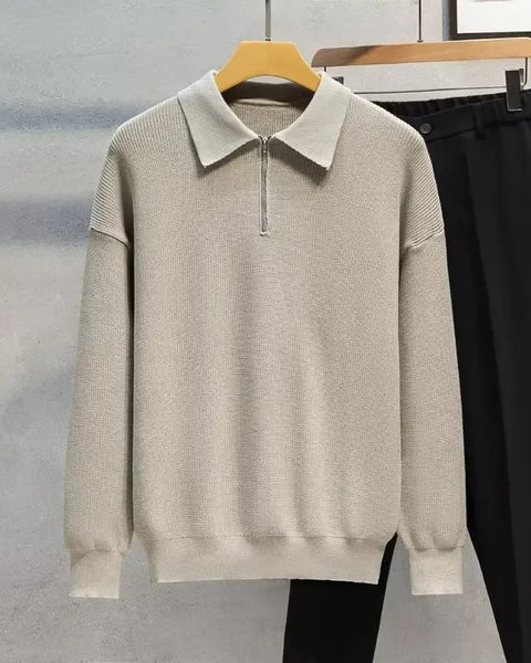 Men's Half-Zip Polo Collar Sweater: Casual Knitted Pullover for Autumn/Winter - Trendy Base Layer