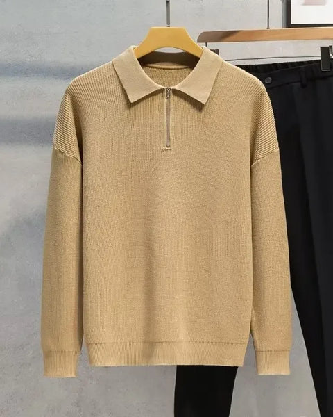 Men's Half-Zip Polo Collar Sweater: Casual Knitted Pullover for Autumn/Winter - Trendy Base Layer