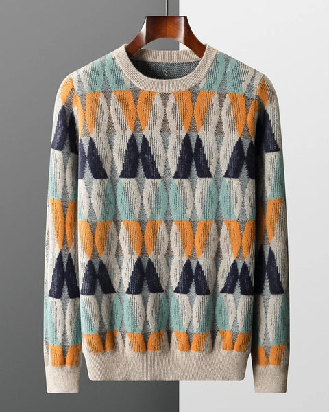 Men's 100% Merino Wool O-Neck Pullover: Vintage Jacquard Cashmere Sweater for Autumn/Winter