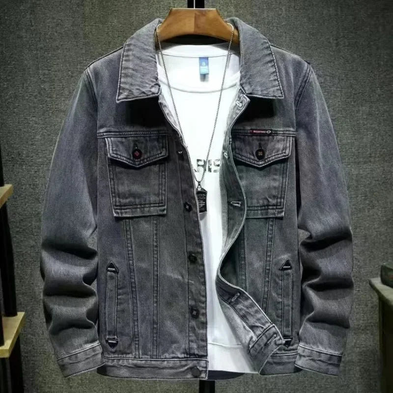 Men's Washed Denim Biker Jacket: Stylish Cargo Coat for Autumn - Korean Style, Large Size