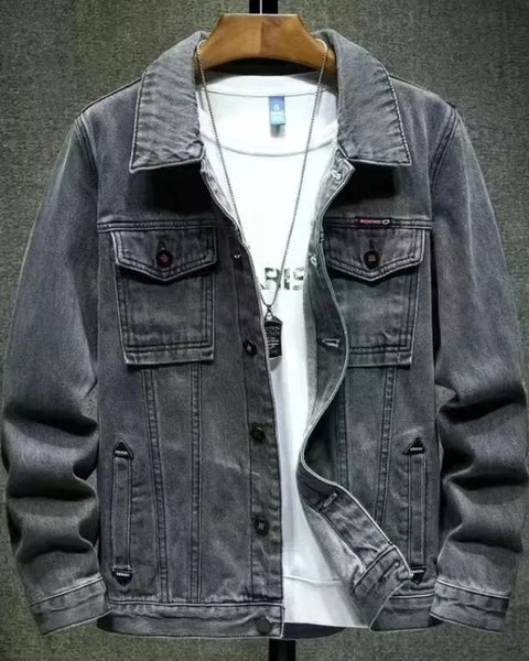 Men's Washed Denim Biker Jacket: Stylish Cargo Coat for Autumn - Korean Style, Large Size