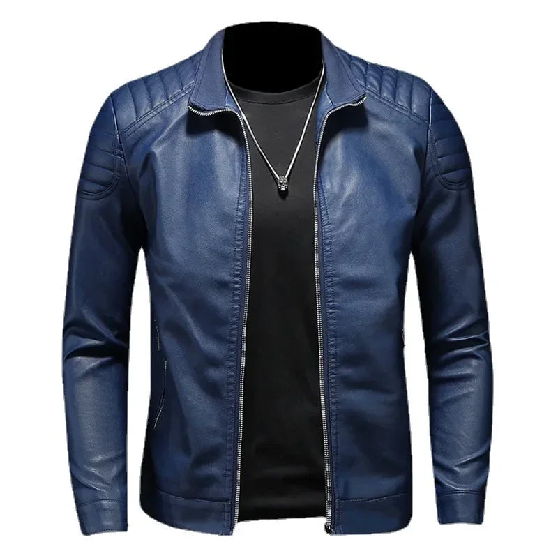 Men's Fashion Stand Collar Leather Jacket: Slim Casual Korean Style