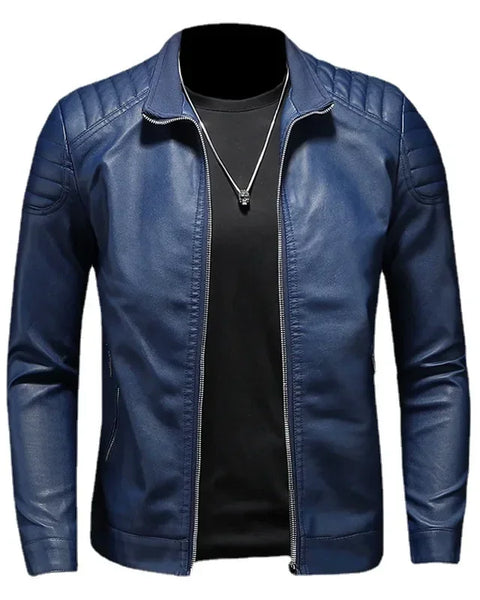 Men's Fashion Stand Collar Leather Jacket: Slim Casual Korean Style