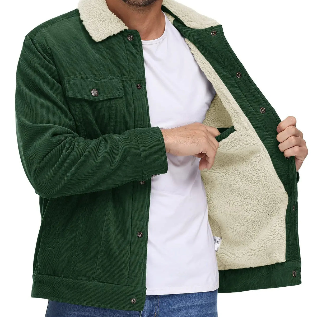 Men's Thicken Fleece Lining Corduroy Jacket: Sherpa-Lined Winter Trucker Cargo Workwear