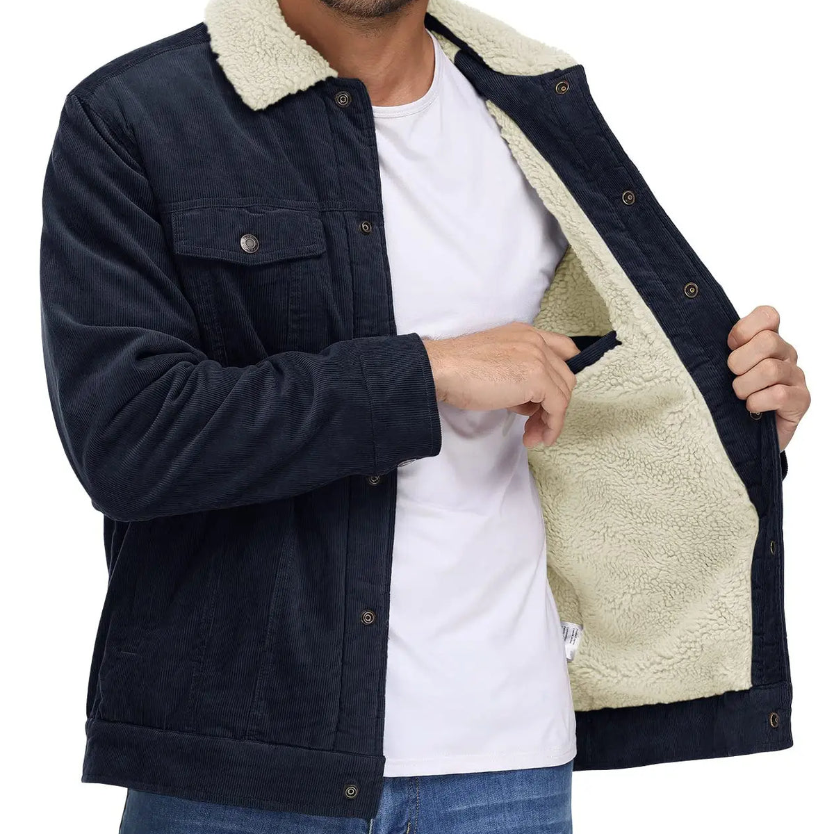 Men's Thicken Fleece Lining Corduroy Jacket: Sherpa-Lined Winter Trucker Cargo Workwear