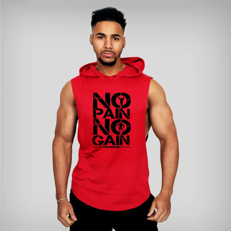 Men's Bodybuilding Hooded Tank Top: Cotton Sleeveless Vest for Fitness & Workout Sportswear