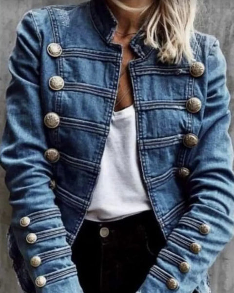 Vintage Autumn  Women Denim Coat  Slim Fit Top Elegant  Double Breasted Jackets