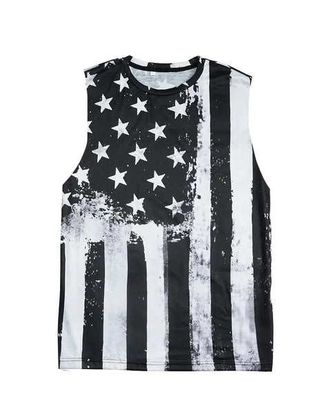 Men's Relaxed Casual Sleeveless Top: Comfortable Breathable American Flag Print