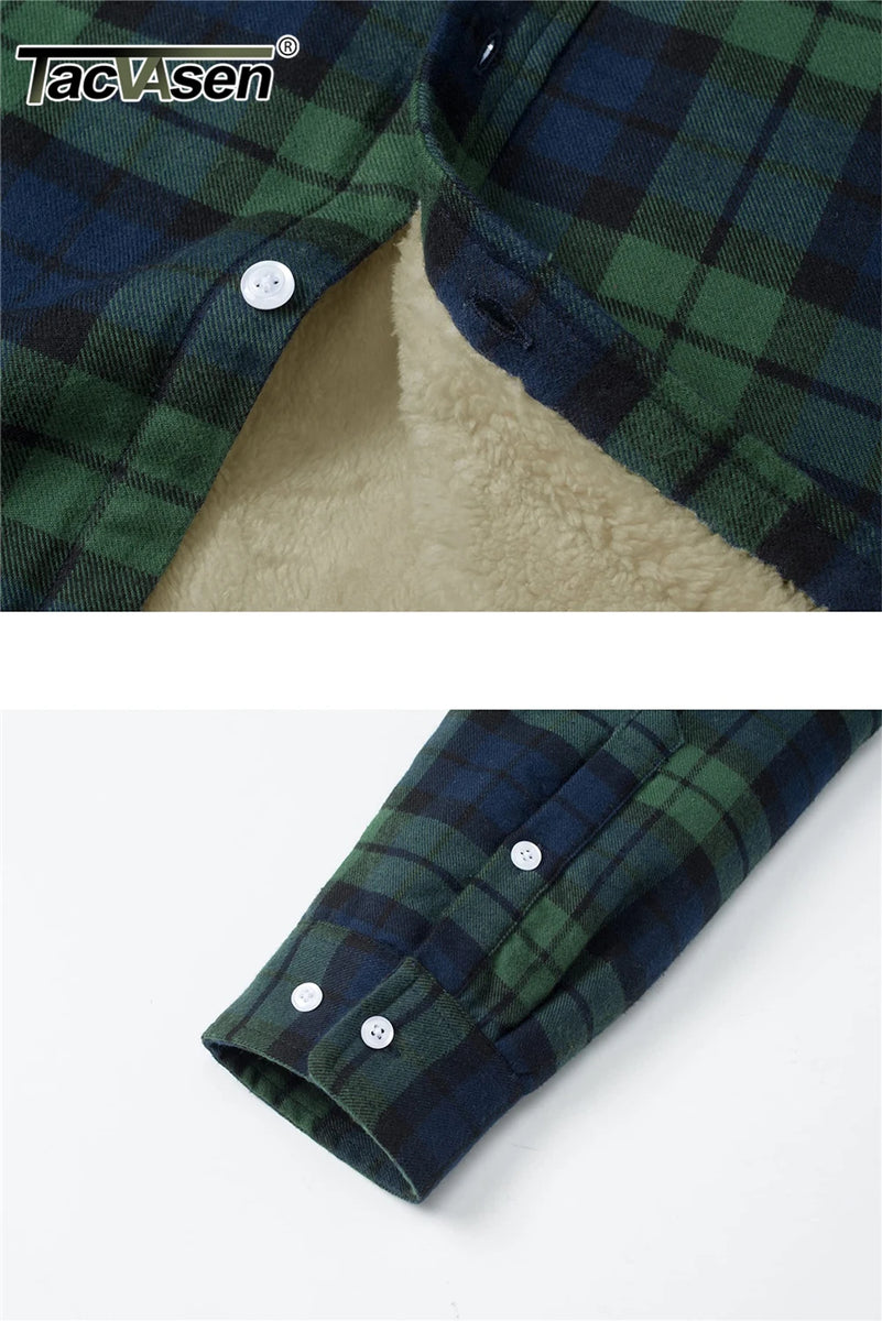 Men's Fleece-Lined Plaid Flannel Jacket: Thicken Casual Button-Down Cargo Work Coat