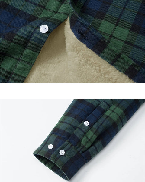 Men's Fleece-Lined Plaid Flannel Jacket: Thicken Casual Button-Down Cargo Work Coat