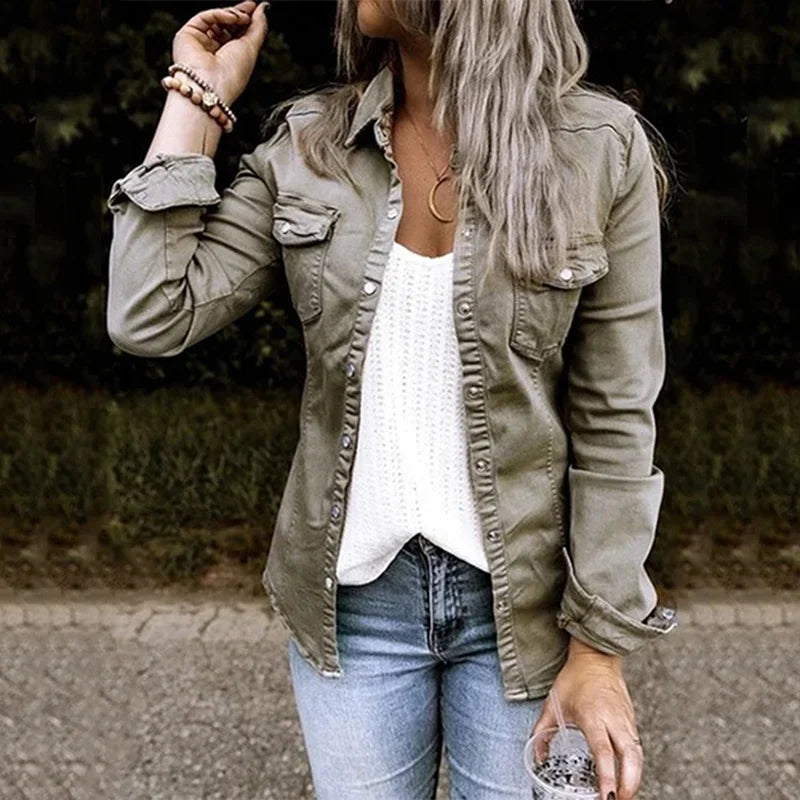 Black Denim Jacket Denim Jacket Coat Fashion New Slim Solid Color Women's Short Jacket Mid Length Denim Shirt